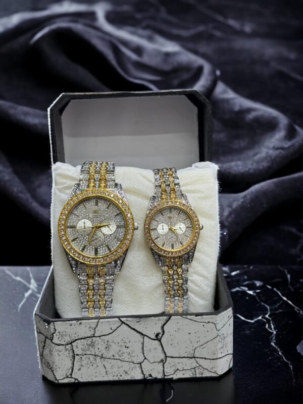 Luxury His & Hers Diamond-Accented Gold and Silver Watch Set