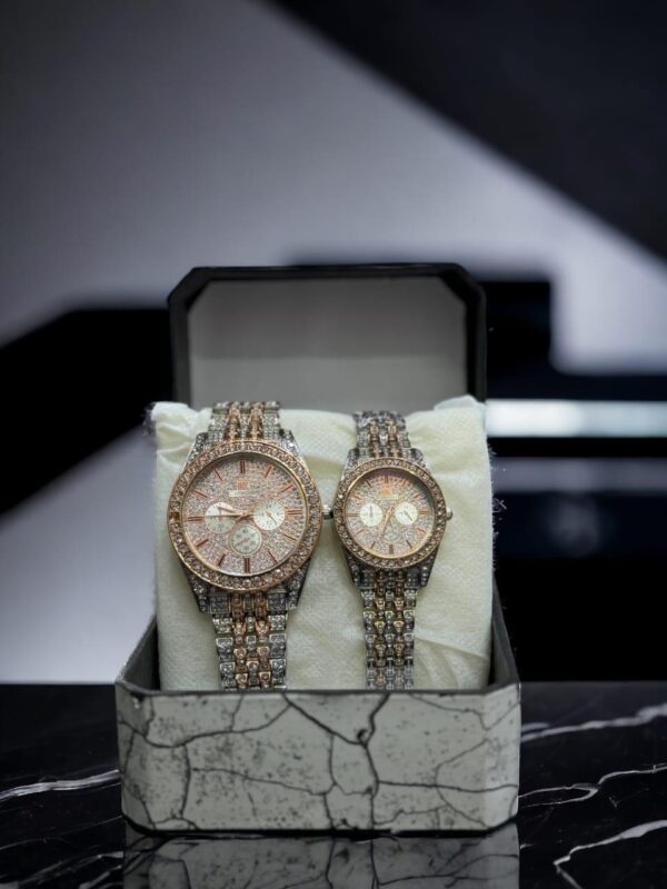 Luxury His & Hers Diamond-Accented Gold and Silver Watch Set - Image 3